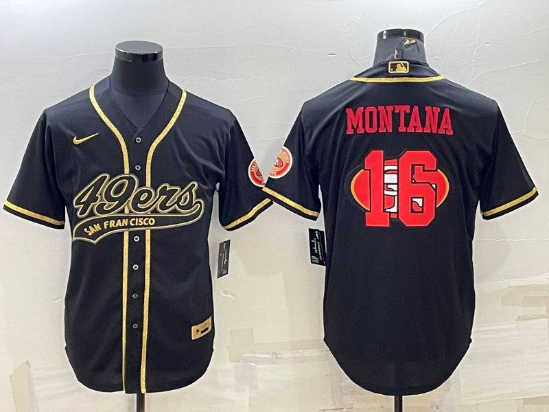 Men San Francisco 49ers 16 Montana Black Gold 2022 Nike Co branded NFL Jersey